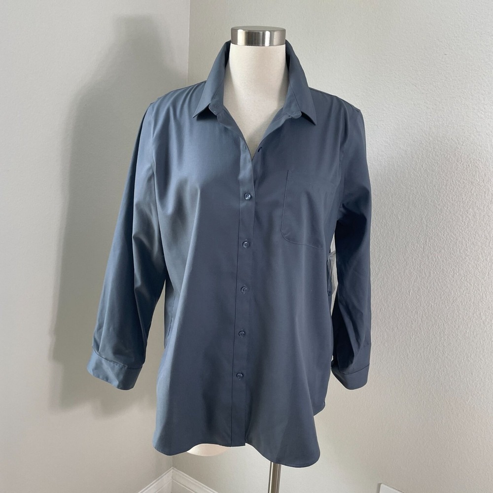 NEW Coldwater Creek Womens Petite Large Anytime No Iron Tunic Top Gray Shirt